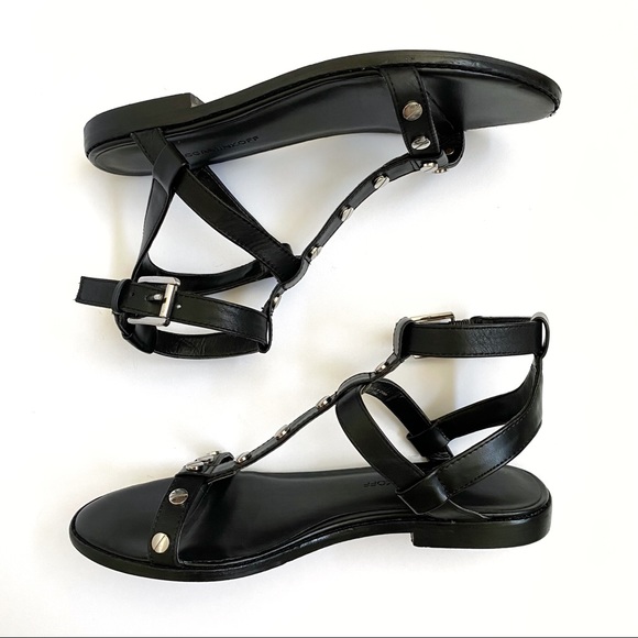 Rebecca Minkoff sandy black leather silver metal stud gladiator T strap sandals - Picture 7 of 10